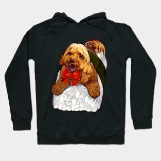 Sushi dog - Cute Cavapoo Cavoodle puppy dog with festive  red bow  - cavalier king charles spaniel poodle, puppy love Hoodie